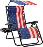 Best Choice Products Folding Zero Gravity Outdoor Recliner Patio Lounge Chair w/Adjustable Canopy Shade, Headrest, Side Accessory Tray, Textilene Mesh - American Flag