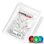 Chanzon 100 pcs 5mm RGB LED Diode Lights Tricolor (Diffused Round Multicolor Red Green Blue 4 pin Common Cathode DC 20mA/Color) Lighting Bulb Lamps Electronics Components Light Emitting Diodes