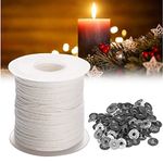 Candle Wicks- Natural Cotton Candle Wick Core 200ft/Roll with 100 Pcs Metal Wick Sustainers Tabs Soy Wax Candle Wicks DIY Craft Candles Making Supplies Kit