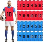 24 Pcs Scrimmage Training Vest - Soccer, Basketball, Football Bibs/Pinnies, Reversible Numbered Team Sports Pinnies Jerseys (Red & Blue)