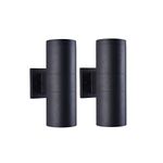 mirrea Modern Outdoor Porch Light Patio Light in 2 Lights with Aluminum Cylinder and Tempered Glass Cover Waterproof Wall Sconce 2 Pack (Matte Black)