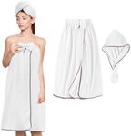 KOIKEY Bath Towel Wrap Women - Adjustable Soft Microfiber Shower After Body Wraps with Hair Drying Towel Absorbent & Quick Drying for Gym Shower, Beach, Spa, Sauna, White