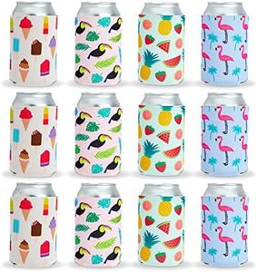 BLUE PANDA - 12 Pack Tropical Neoprene Can Cooler Sleeves for Beer, Bottles, Soft Drinks, Soda Covers for Beach, Summer Pool Parties (4 Designs, 12 oz)