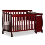 Dream On Me 5 in 1 Brody Convertible Crib with Changer in Cherry, Greenguard Gold Certified, Comes with 1" Changing Pad, Non-Toxic Finish, Made of Durable Pinewood