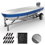 VINPATIO Jon Boat Cover 600D Solution-Dyed Polyester 12ft Heavy Duty Trailerable Jon Boat Cover Waterproof UV Resistant Marine Grade Reinforced Adjustable Side Straps, Blue & Silver
