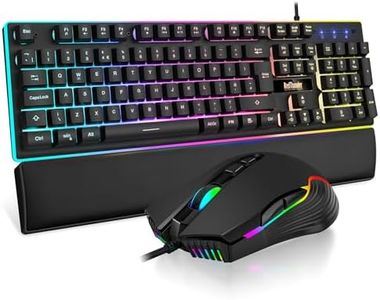 RedThunder K10 Wired Gaming Keyboard and Mouse Combo, UK Layout, True RGB Backlight, Soft Leather Wrist Rest, Mechanical Feel Ergonomic Anti-Ghosting Keyboard + 7D 7200 DPI Mouse for PC Mac (Black)