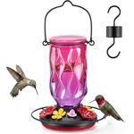 Kingsyard Glass Hummingbird Feeder for Outdoors Hanging, 25 oz Leak-Proof Hummingbird Feeders with 9 Bee Proof Feeding Ports & Ant Moat, Easy to Clean and Refill (Purple)
