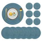 Pauwer Woven Table Placemats and Coaster sets 6, Round Cotton Dinner Table Mats Anti Slip Heat Resistant Place Mats Easy Clean