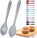 Mixing Spoons, Silicone Slotted Spoon, Silicone Spoons for Cooking, Serving Spoons for Mixing, Serving, Draining, Stirring, Dishwasher Safe, Heat-Resistant, Non Stick (Grey)