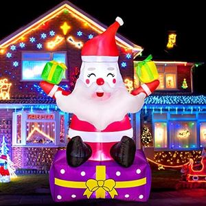 Christmas Inflatables 6 Ft Christmas Outdoor Decorations Inflatable Santa Claus with Gift Boxes Xmas Santa Claus Blow Up Yard Decor, Built-in LED Lights with Tethers, Stakes for The Yard, Lawn, Garden