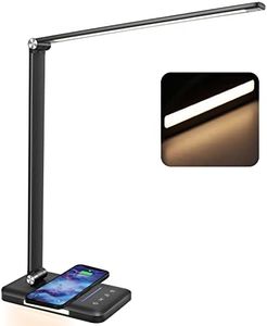 JOSTIC LED Desk Lamp with Night Light, Fast Wireless Charger, USB Charging Port, 10 Brightness, 5 Color Modes, Dimmable Bedside Table Lamp for Bedroom, Touch Control, Auto Timer, 1200Lux Super Bright