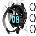 [3+3Packs] Screen Protector for Samsung Galaxy Watch 6 40mm 44mm Case,Anti-Fog Tempered Glass Protective Film and Hard PC Cover Bumper for Samsung Smartwatch 6 (Black*3, 44mm)