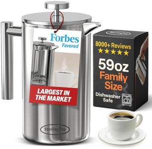 SterlingPro Stainless Steel French Press Coffee Maker 1.75 L (59 oz) Mirror – Double Walled Insulated Extra Large French Press, Durable Design Keeps Drinks Hot, Easy to Use and Clean for Rich Flavor