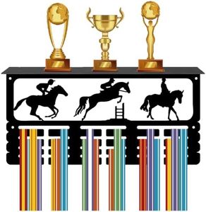 CREATCABIN Soporte Medallas Equitación,Estante Trofeos,Colgador Medallas Soporte Estante,Deportes,4 fila,Montaje En Pared,Soporte para Hombres Y Mujeres,Estante Premios Ecuestres Equitación,40x20x10cm