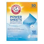 ARM & HAMMER Laundry Detergent Power Sheets - Quick Dissolve Strips - Up to 100 Loads - Convenient, Plastic Jug-Free Packaging - Fresh Linen Scent - 50 count