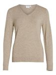 Vila Clothes Women's Viril L/s V-Neck Knit Top-noos Jumper, Beige (Natural Melange Natural Melange), 12 (Manufacturer Size: Medium)