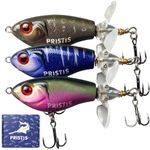 Pristis 3pcs topwater Fishing Lures with Double-Blade propellers, ploppers with Floating Rotating Tail, Saltwater Freshwater plopping Minnow swimbaits for bass Perch Pike, plopping Sputter baits