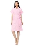 SAND DUNE Women Bathrobe | Terry Cotton Shower Gown | Short Sleeve Knee Length Ladies Bath Robes | Pocket with Waist belt Girls Bathrobes (Large, Pink)