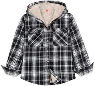 ZENTHACE Big Kids Boys Plaid Flannel Jacket Shacket Sherpa Fleece Lined Flannel Shirt Jackets Flannel Hoodies BG XL Size 14-16
