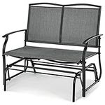 RELAX4LIFE 2 Seater Glider Bench, Outdoor Rocking Chair Garden Rocker Loveseat, Double Swing Benches Steel Frame Leisure Armchair for Beach Backyard Poolside (Grey, 104 x 72 x 92cm)