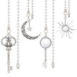 BENECREAT 4Pcs Alloy Ceiling Fan Pull Chain Extenders, Key Star and Moon Ceiling Fan Extension with Stainless Steel Ball Chain for Ceiling Light Fans Lamps and Wall Lights