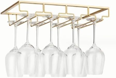 Wine Glass Racks Under Cabinet, Stemware Wine Glass Holder,4 Rows Wine Glasses Storage Hanger Metal Organizer for Cabinet Kitchen Bar,Screws Included (Golden)