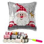 LAPATAIN Latch Hook Kits for DIY Throw Pillow Cover,Santa Claus Needlework Cushion Cover Hand Craft Crochet for Great Family 17x17inch