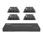 KEQINX 1x4 HDMI Extender Splitter 4K Over Cat6 70m/230ft POC with 4X Receivers IR Control EDID HDMI Over Ethernet Splitter