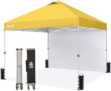 CROWN SHADES 10x10 Pop Up Canopy with 1 Side Wall - Beach Tent with One Push Setup - Outdoor Sun Shade for Events, Parties, Camping - Gazebo with STO-N-Go Cover Bag (Yellow)