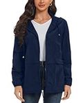 Asoodiy Lightweight Raincoat Womens Waterproof Rain Jacket Windbreaker Hooded Outdoor Rain Coats for Camping Running Walking Navy Blue M