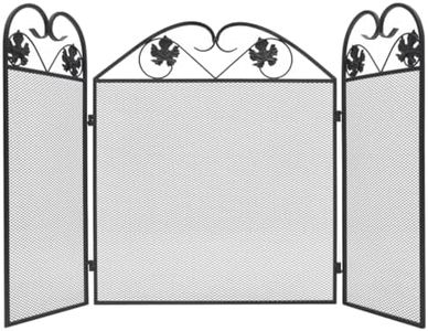 vidaXL 3-Panel Fireplace Screen - Elegant Scrollwork Design - Iron Material in Classic Black - Ideal for Children and Pet Safety - Foldable for Easy Storage