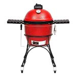 Kamado Joe KJ23RH Classic I Smoker BBQ, Outdoor Charcoal Barbecue Grill In Red With Cast Iron Cart, Heat Deflectors And Ash Tool