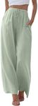 Women's Linen Summer Palazzo Pants Flowy Wide Leg Beach Pants High Waist Pant, A#_green, Medium