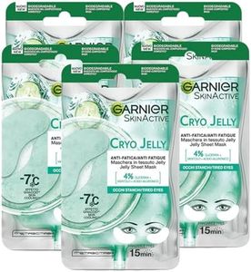 Garnier SkinActive Cryo Jelly Masque contour des yeux en tissu biodégradable anti-fatigue effet glace avec acide hyaluronique compte cernes formule végétalienne – 5 boîtes de 1 application
