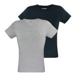 Emporio Armani Men's 2-Pack T-Shirt Crew Neck Pure Cotton Pajama top, Black/Grey Melange, L (Pack of 2)