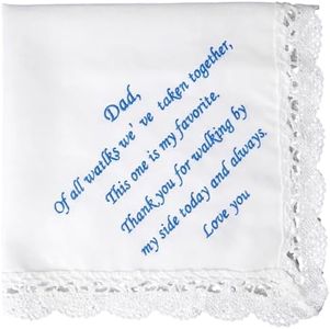 Wedding Handkerchief for Bride - “For Dad” Lace Hankie for Wedding Day, Bridal Shower & Vow Renewal, Soft Hanky with Embroidery, Perfect for Parents of the Bride Gifts