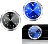 dawfall 2 PCS Mini Luminous Automotive Watch Accessories with Adhesive, 1.5In Durable Vehicle Dashboard Clock Replacement, Universal Waterproof Metal Car Decorative Clock (Black & Blue)