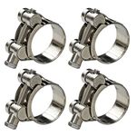 WYKA 23-25mm Range T-Bolt Hose Clamps,1 Inch 304 Stainless Steel Heavy Duty Pipe Clamps,4 Pack