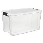 Sterilite 19889804 Rectangular 70 Quart Ultra Box with a White Lid and Black Latches (Clear, 66 L) - 4-Containers