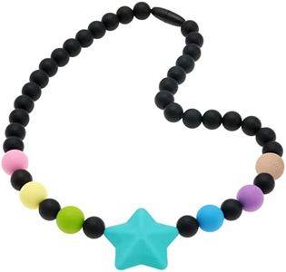 Panny & Mody Chewy Sensory Necklace, Silicone Teething Toy Necklace with Autism Biting, Chew Fidget Stim Toy Jewellery for Sensory Kids, Silicone Sensory Chew Necklace for Kids or Adults (Black Star)