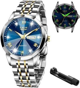 LIGE Montre Homme, Militaire Analogique Quartz Diamants Or Montre, Mode Luxe Robe Montre, 30M Étanche Acier Inoxydable Lumineuses Date Grand Cadran, Élégant pour Père Amis Fête des Pères