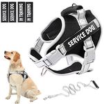 HUSDOW Service Dog Vest Harness, No Pull in Trainning Dog Harnesses with Handle & 5ft Dog Leash, Adjustable and Reflective No Chock for Small Medum Large Pets Walking and Running(Black, L)