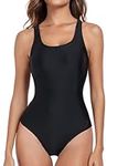 Vevarble Swimming Costume Women Sporty U Back One Piece Swimsuit Athletic Shaping Swimwear Bathing Suits Black,XL