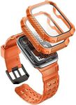 i-Blason Armorbox Compatible with Apple Watch Band [44mm] for Apple Watch Series 6/SE2/SE/5/4, Rugged TPU Watch Band with 2-Pack Bumper Cases [Built-in Tempered Glass Screen Protector] (Orange, 44mm)