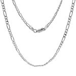 NYC Sterling Unisex 3MM Flat Light Solid Sterling Silver Figaro Chain Necklace, Made in Italy. (22 Inch)