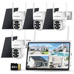 ZHXINSD Solar Powered Wirefree Security Camera System with 10CH 10" Monitor, 4 Cams 2.5K PTZ Security Cameras Wireless Outdoor, Pan&Tilt, Two Way Audio, Colar Night Vision, Work with Alexa