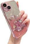 Elzzi Compatible with iPhone 13 Case Rhinestone Swan Cover, Sparkling Moving Glitter Cute Bling with Full Camera Lens Protection Shockproof PC+TPU Shiny Cases for Girls Women, Pink