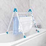 BLACK + DECKER Extendable Over Bath Airers, Two Colours, Adjustable Rotation, 10 Bars with 5.6m Total Drying Space, Folds for Compact Storage, Aqua (63219, 63229)