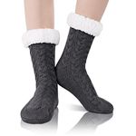 Zmart Secret Santa Gifts Fuzzy Slipper Fluffy Socks for Women Teen Girls, Warm Cozy Cabin Winter Fleece Socks, Dark Gray, Medium