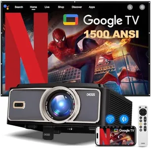[1500 ANSI] Dess 4K Projector with WiFi 6 and Bluetooth, Home Outdoor Electric Stand Movie Proyector, Auto Focus & Keystone, Native 1080P, High Contrast, Smart Projector with Netflix & Google Tv